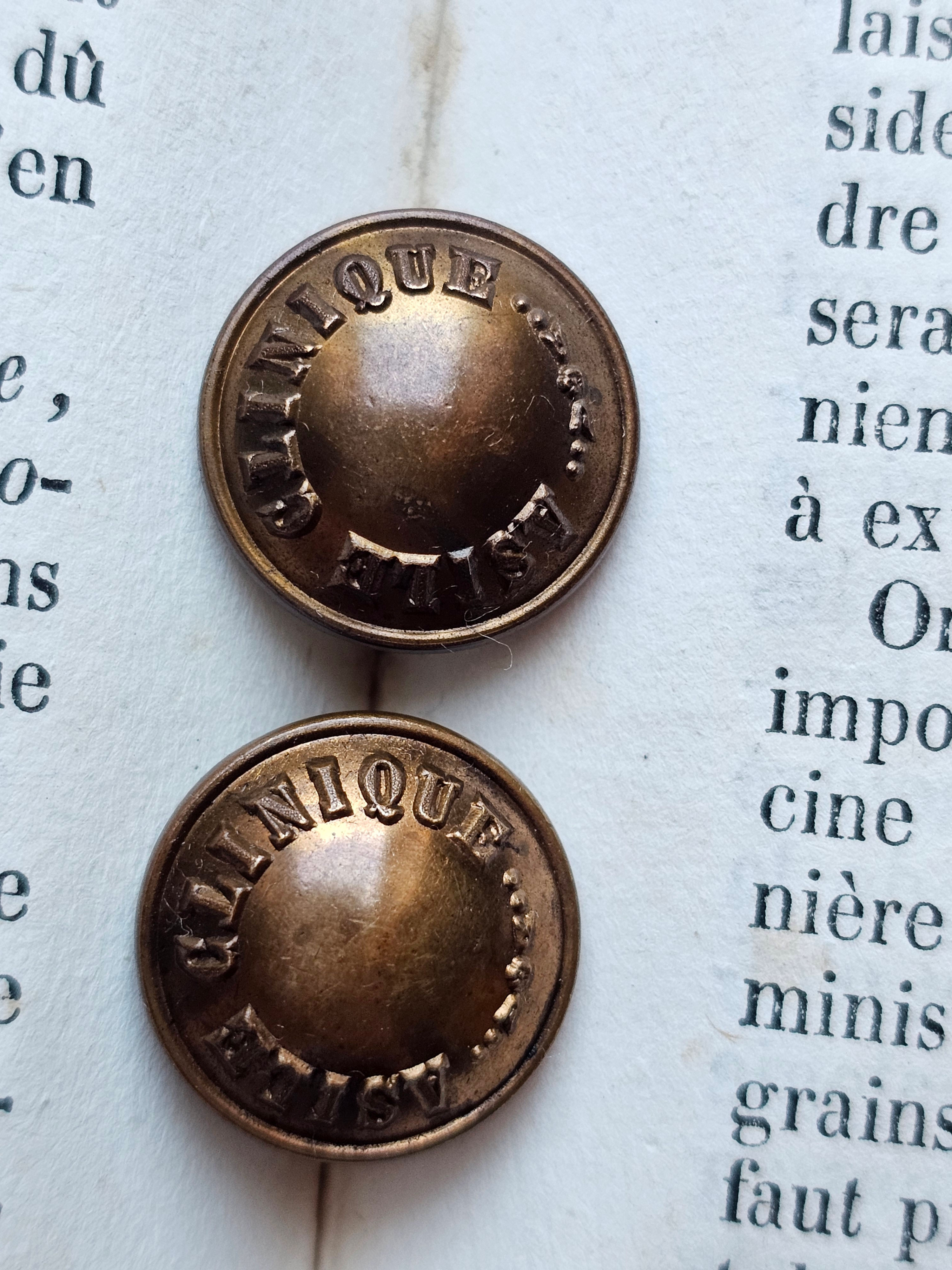 Rare French antique asylum button for psychitaric hospital staff uniform