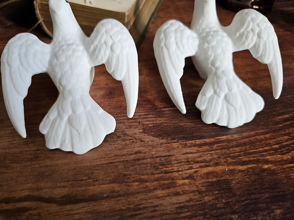 Thumbnail: Set of 3 vintage bisque porcelain doves for decoration or wreath making