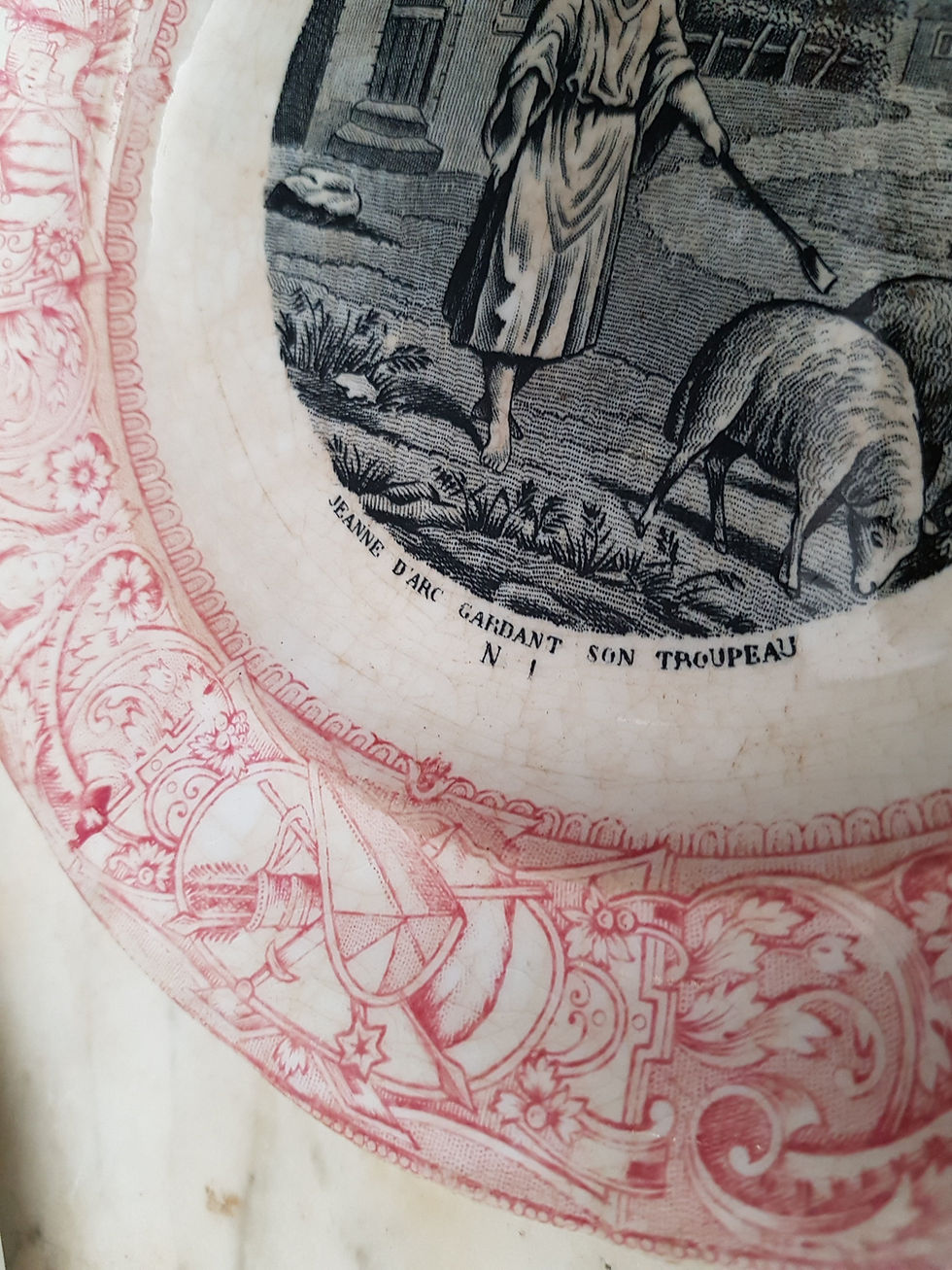 Thumbnail: Antique French set of 12 mismatched plates. Joan of Arc. Life of St Joan.