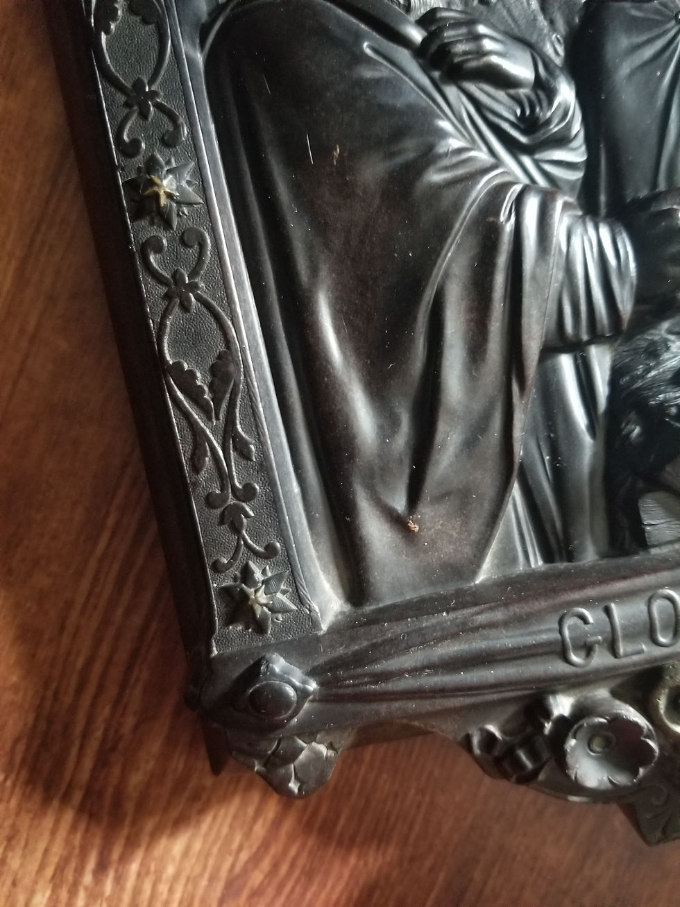 Miniature : Bas-relief ancien en ébonite / gutta percha, Nativité 