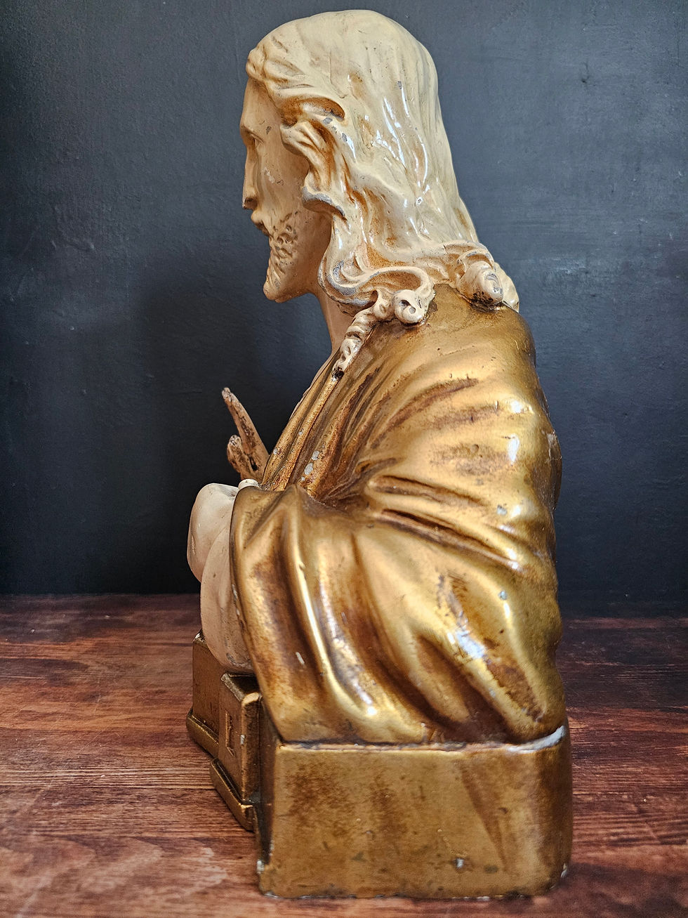 Miniature : Buste vintage du Sacré-Cœur de Jésus en plâtre peint