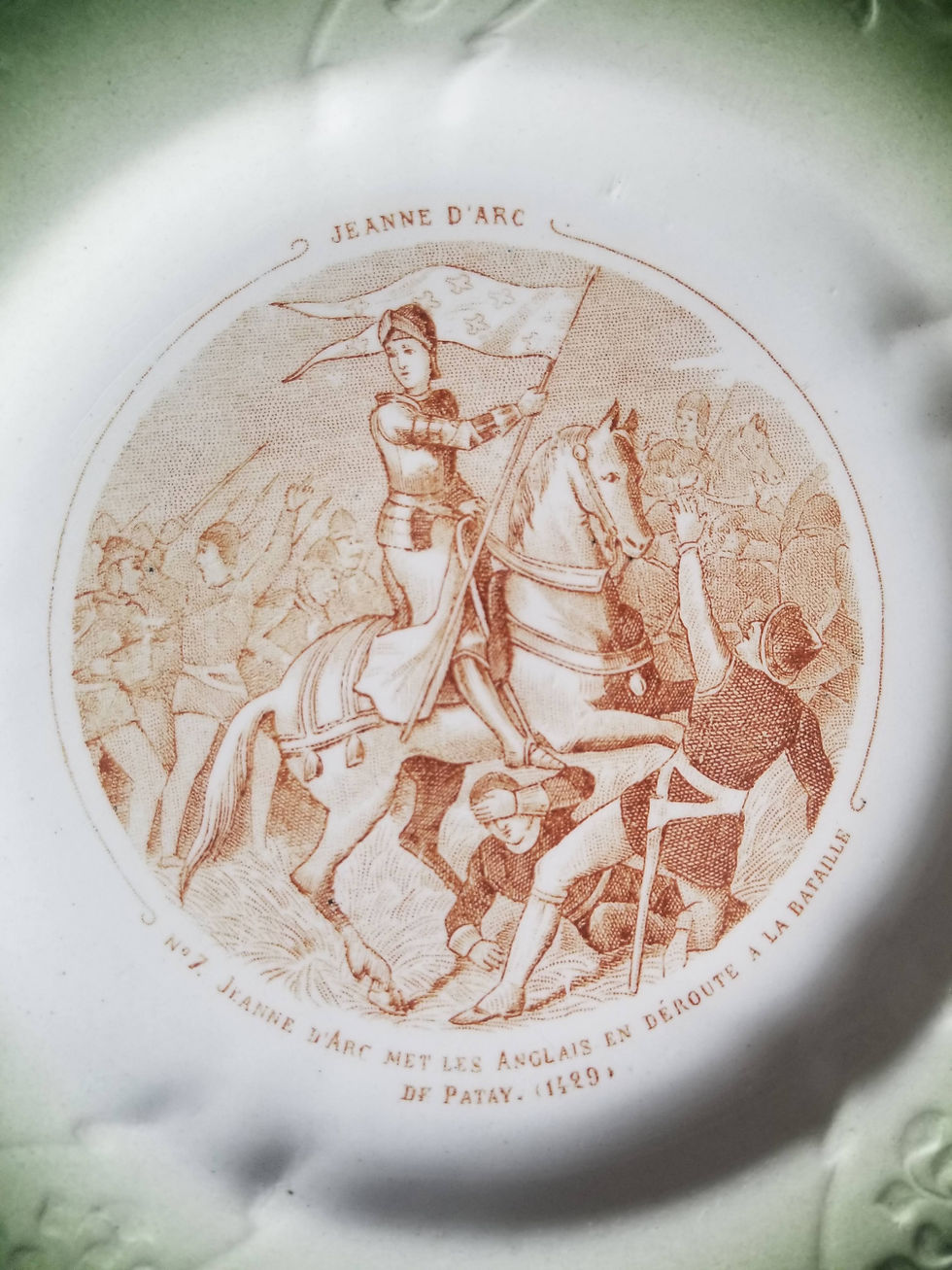 Thumbnail: French antique life of St Joan of Arc set of 8 plates by Longwy