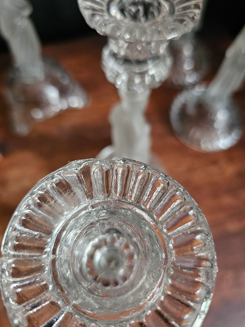 Miniature : Paire de bougeoirs anciens en verre Sacré-Cœur de Jésus, Marie Immaculée