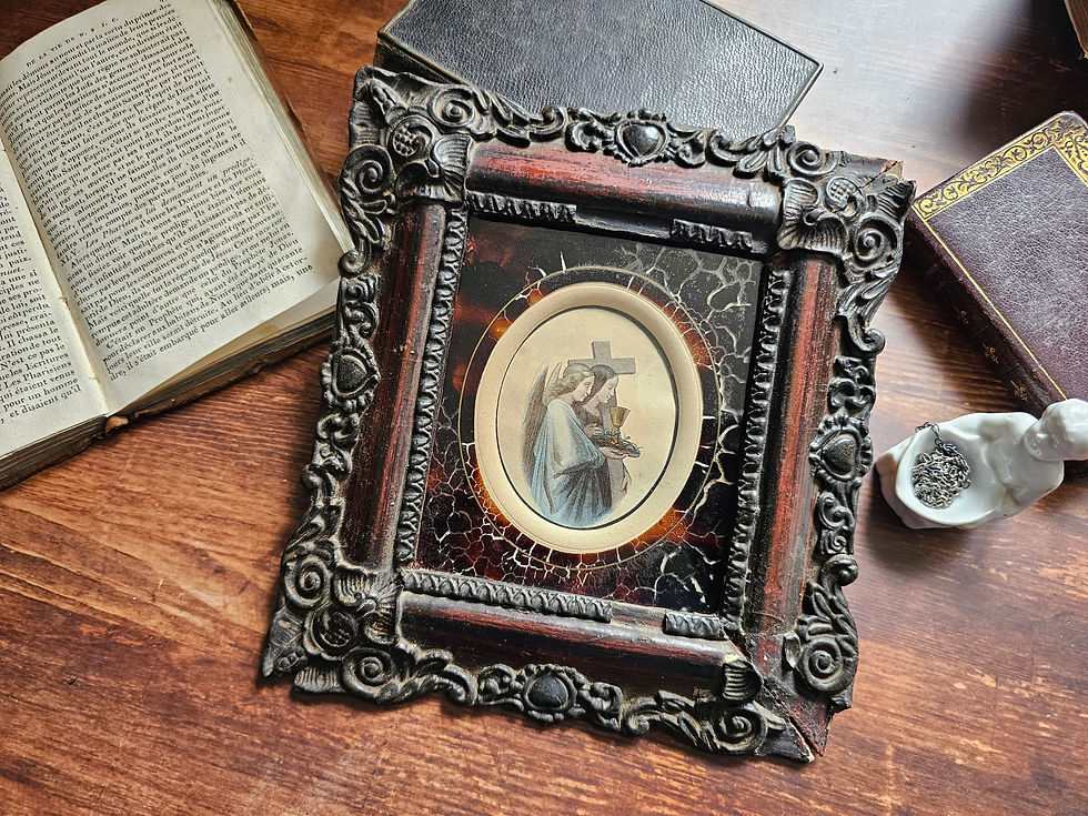 French antique ornate frame with guardian angel engraving