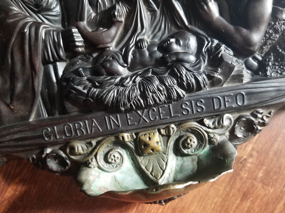 Miniature : Bas-relief ancien en ébonite / gutta percha, Nativité 