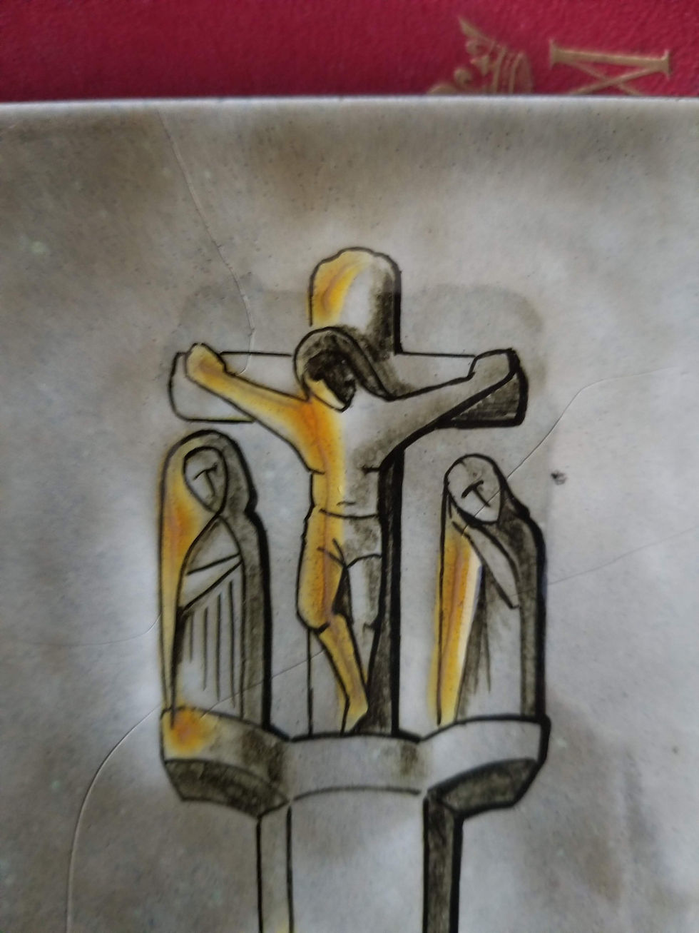 Thumbnail: Vintage cross calvary from St Avé ceramic tile signed Waillen, unique piece