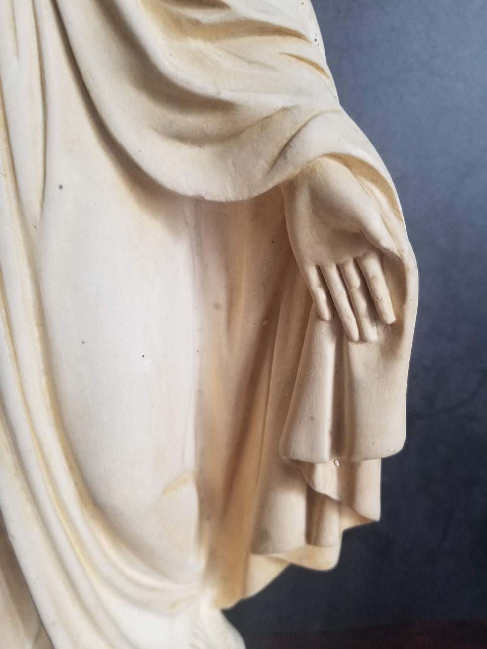 Miniature : French antique Our Lady of Grace plaster statue Miraculous medal Virgin Mary