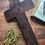 Thumbnail: French antique wooden wall crucifix with engraved leaves decor