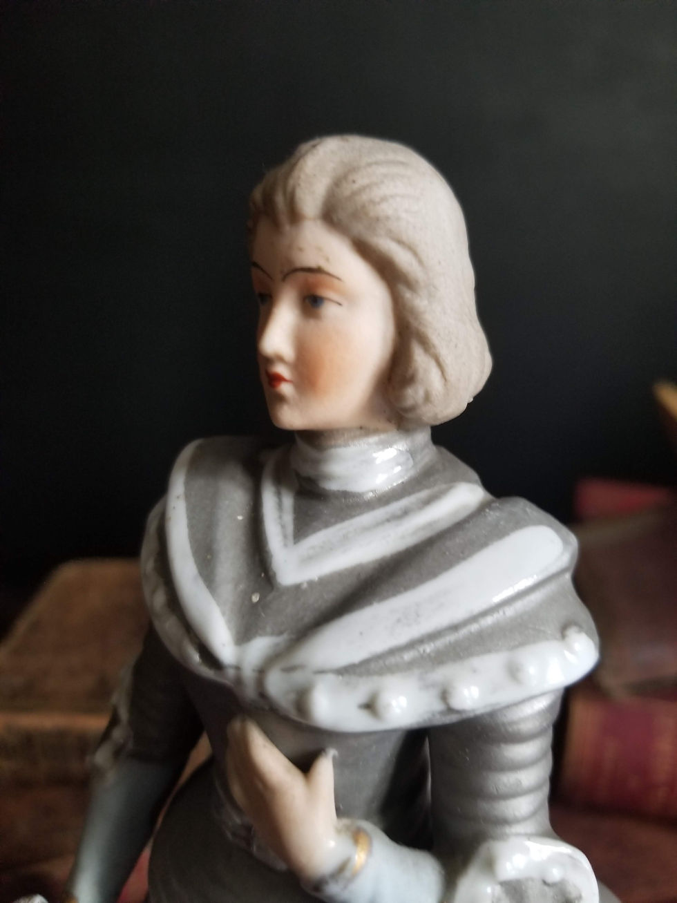 Miniature : French antique St Joan of Arc painted bisque porcelain figurine
