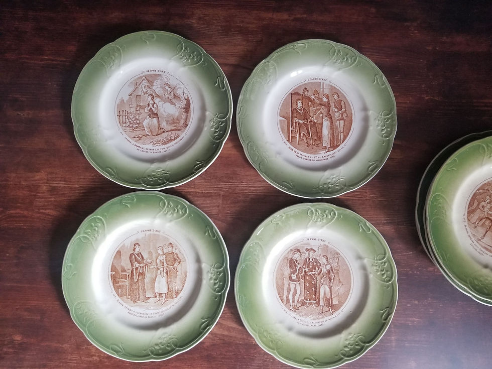 Thumbnail: French antique life of St Joan of Arc set of 8 plates by Longwy