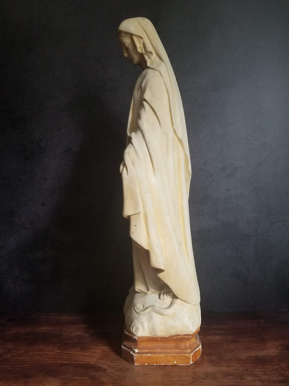 Miniature : French antique Our Lady of Grace plaster statue Miraculous medal Virgin Mary