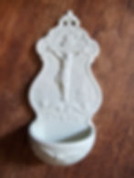 Antique French Porcelain Holy water font Creil et Montereau crucifixion