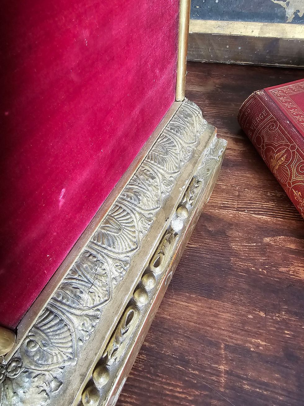 Thumbnail: Rare antique tabor or monstrance stand with Pelican feeding its young applique