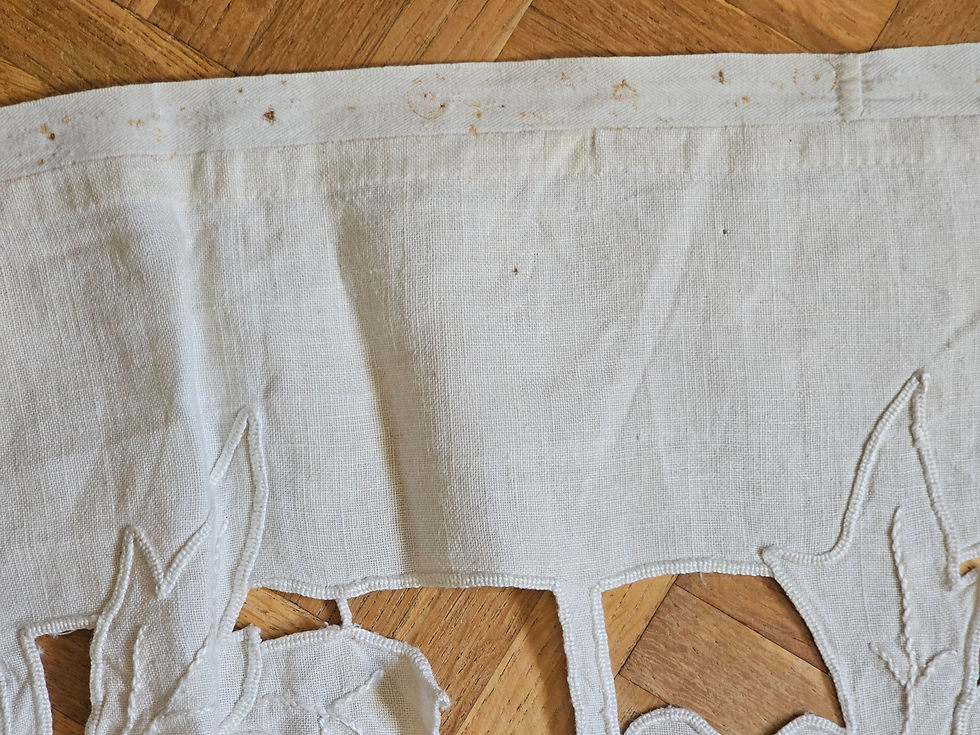Thumbnail: Vintage open work lace border panel for a priest's alb, IHS initials