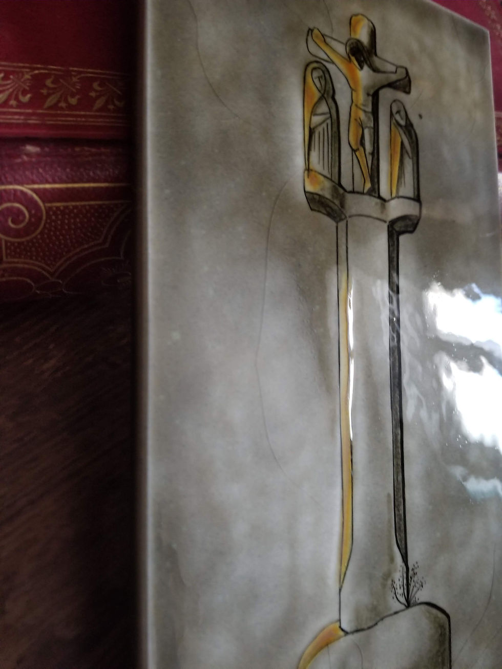 Thumbnail: Vintage cross calvary from St Avé ceramic tile signed Waillen, unique piece