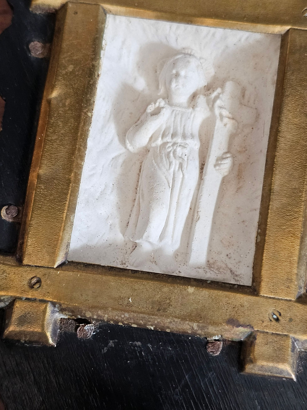 Thumbnail: French antique Holy water font with Infant Jesus holding the Cross and crown
