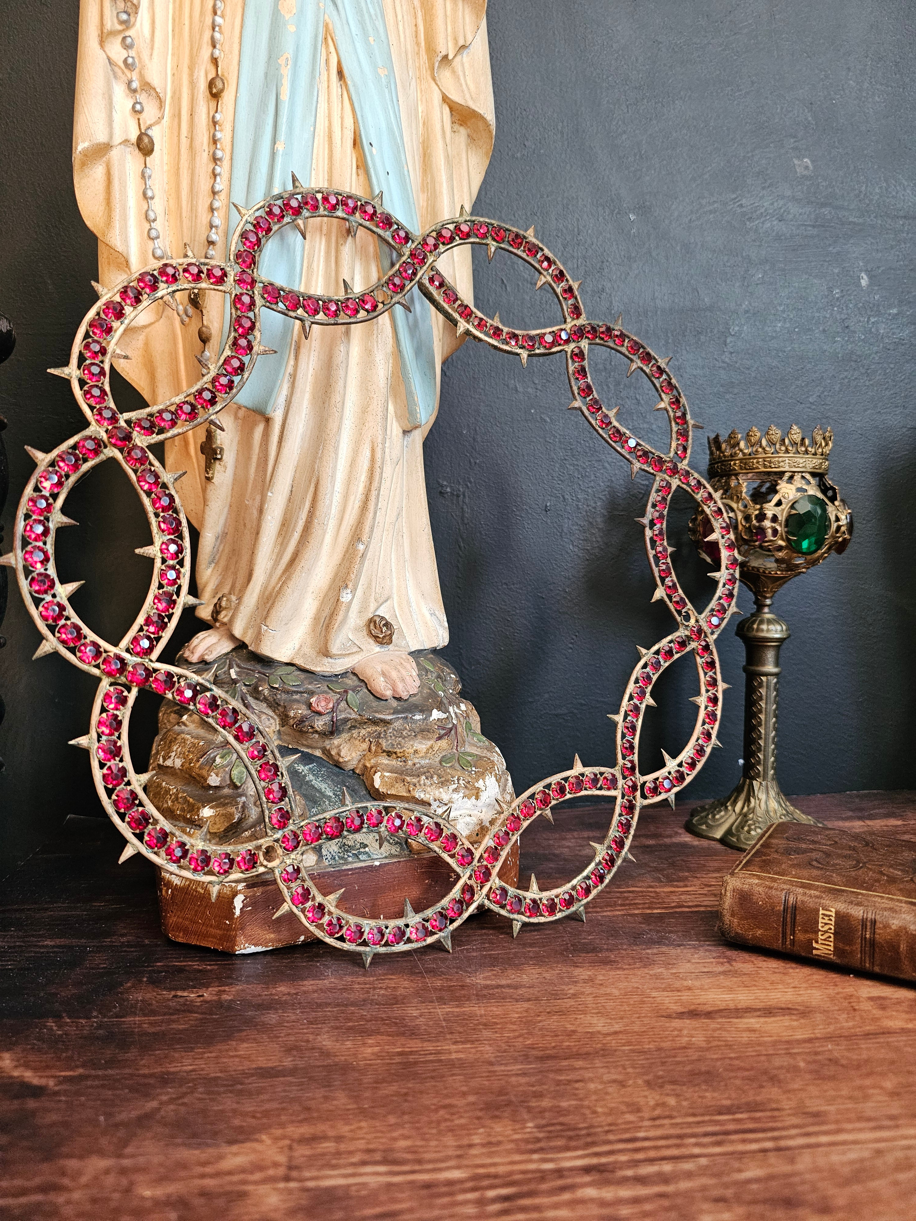 French antique metal and rhinestone crown of thorns.