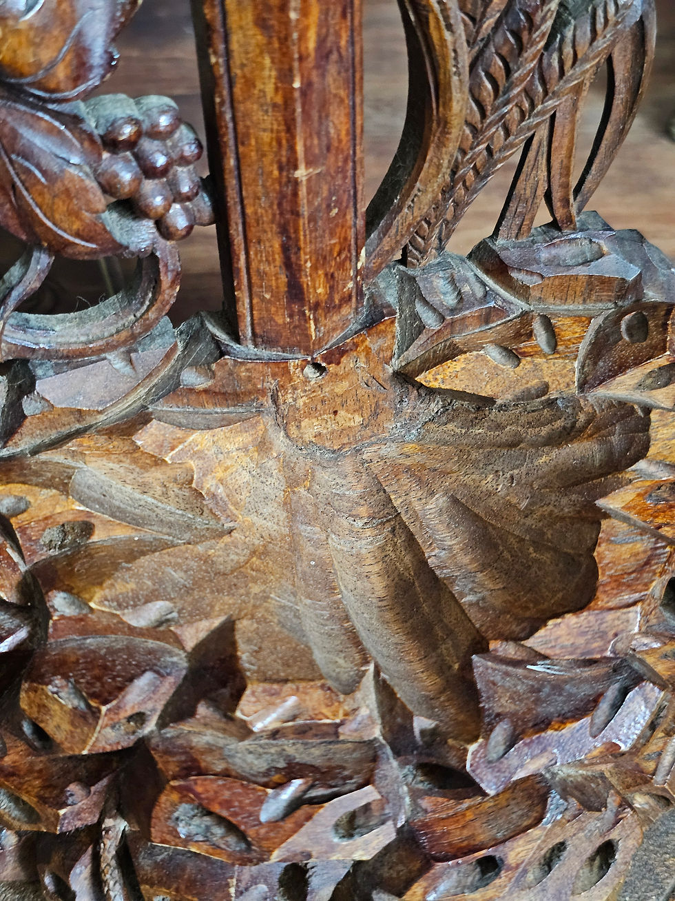 Thumbnail: Antique carved wood cross with vine leaves, grapes and serpent.