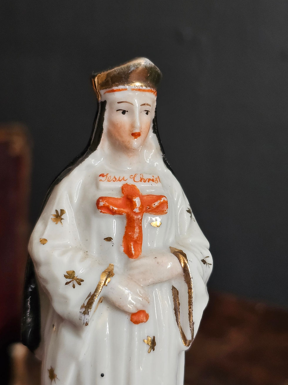 Antique Our Lady of Pontmain small painted porcelain figurine