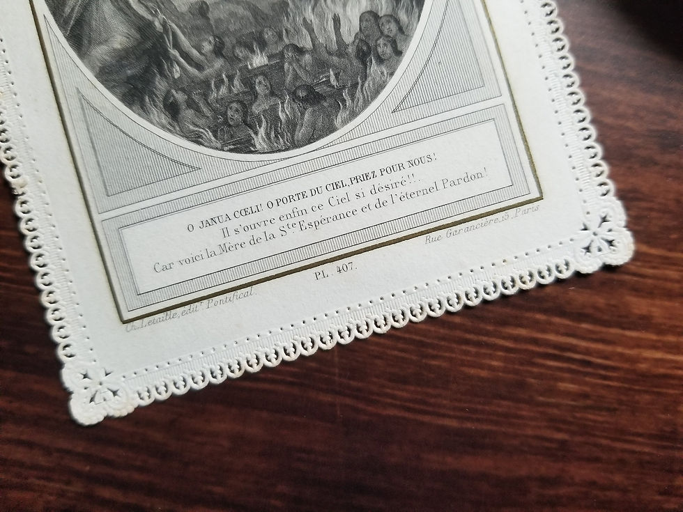 Miniature : Image de prière ancienne française Notre-Dame du Purgatoire