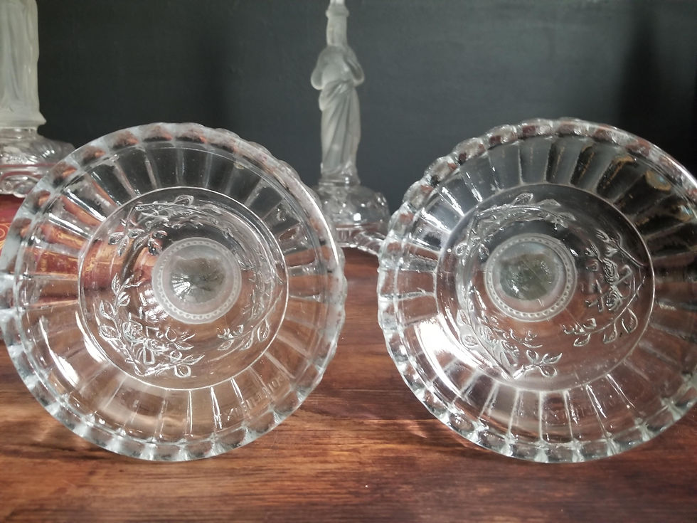Thumbnail: French antique pair of Portieux glass candle holders St Therese of Lisieux.