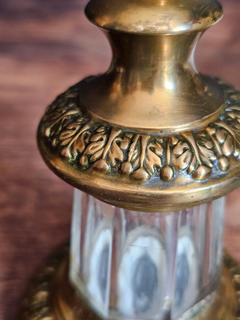 Thumbnail: Vintage altar metal crucifix with two cherubs and glass base
