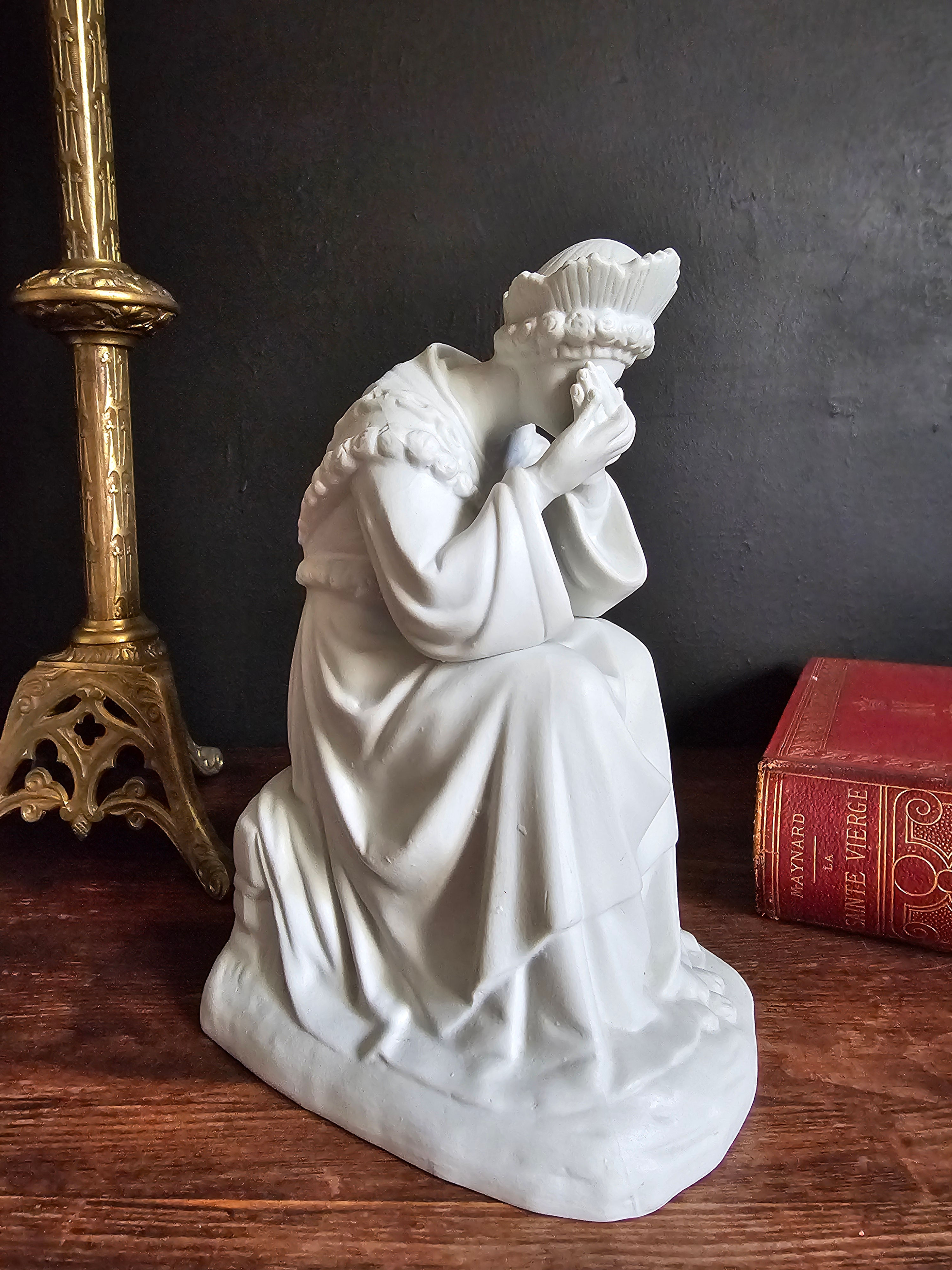 Antique Our Lady of la Salette bisque porcelain statue