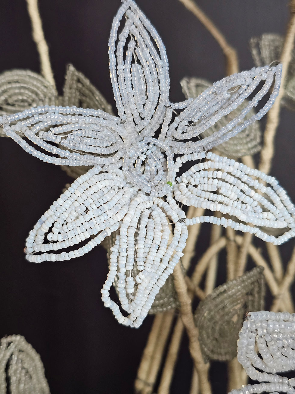 Thumbnail: Large antique funeral bouquet with bow made with glass beads