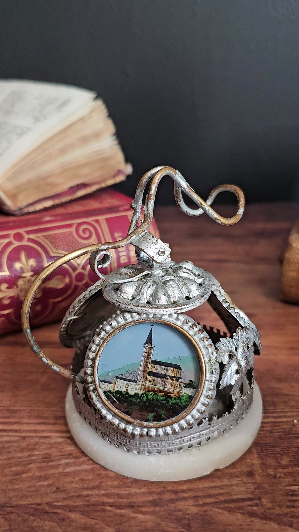 Thumbnail: French antique bell Lourdes apparition reverse glass paintings