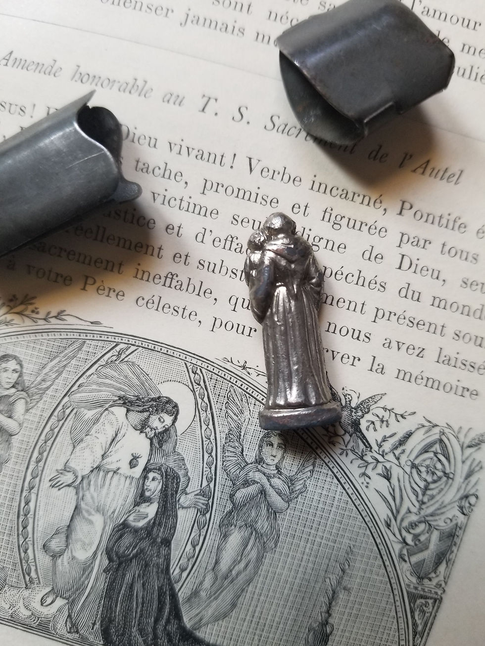 Miniature : Antique French Travel pocket shrine St Anthony miniature statue
