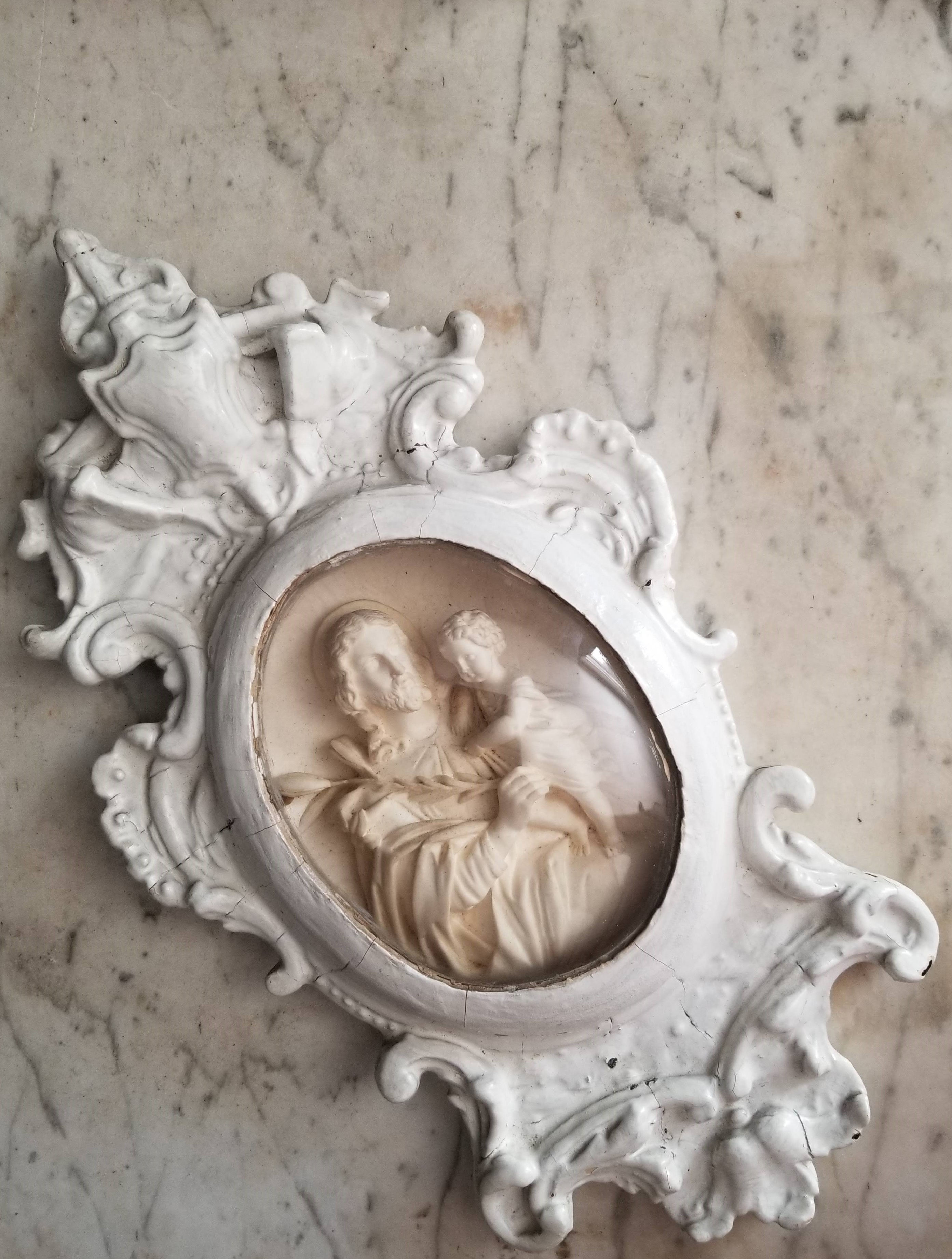Large French antique frame with St Joseph holding Infant Jesus meerschaum