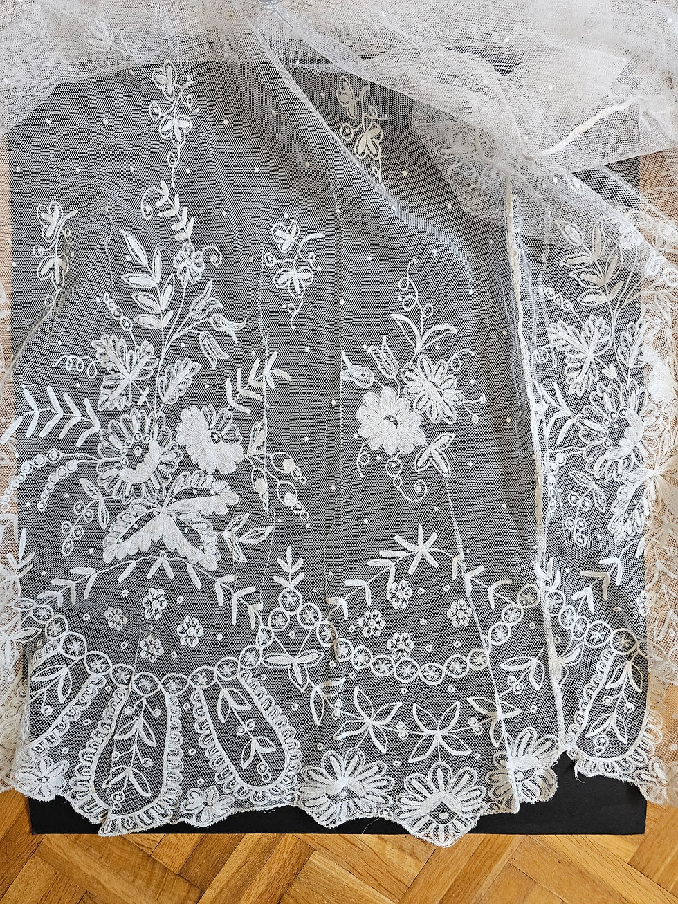Thumbnail: Antique tulle lace with floral embroidery for a priest's alb