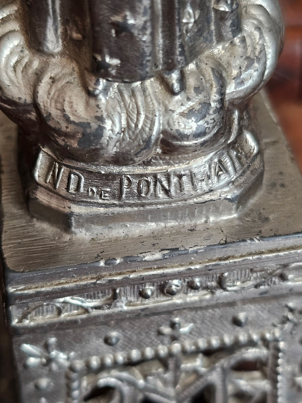 Miniature : Notre-Dame de Pontmain, statue vintage en métal 