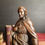 Thumbnail: French antique Sacred Heart of Jesus copper painted metal statue on marble base.