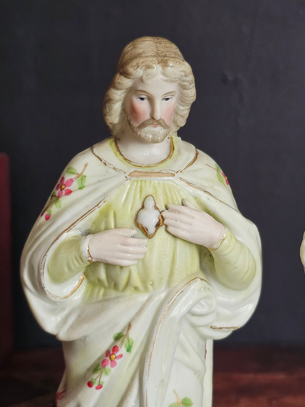 Thumbnail: Antique pair of bisque figurines Sacred Heart of Jesus and Immaculate Heart of Mary German bisque