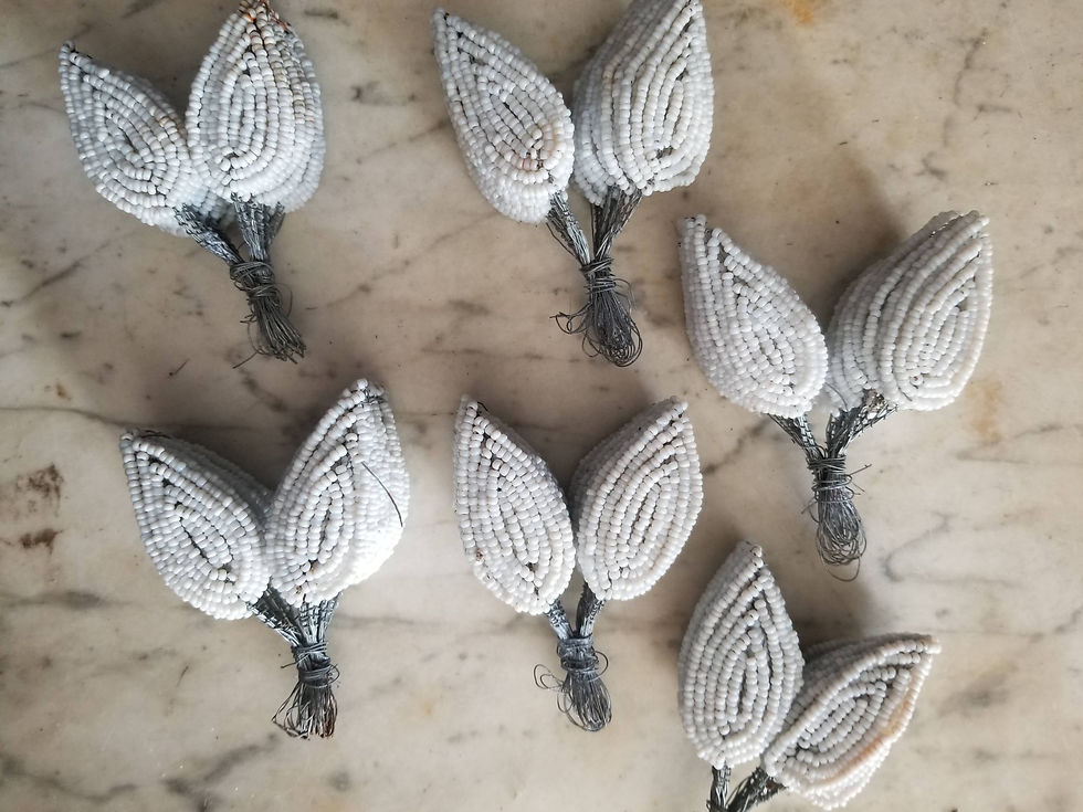 French antique glass beaded sets of 25 leaves for funeral wreath