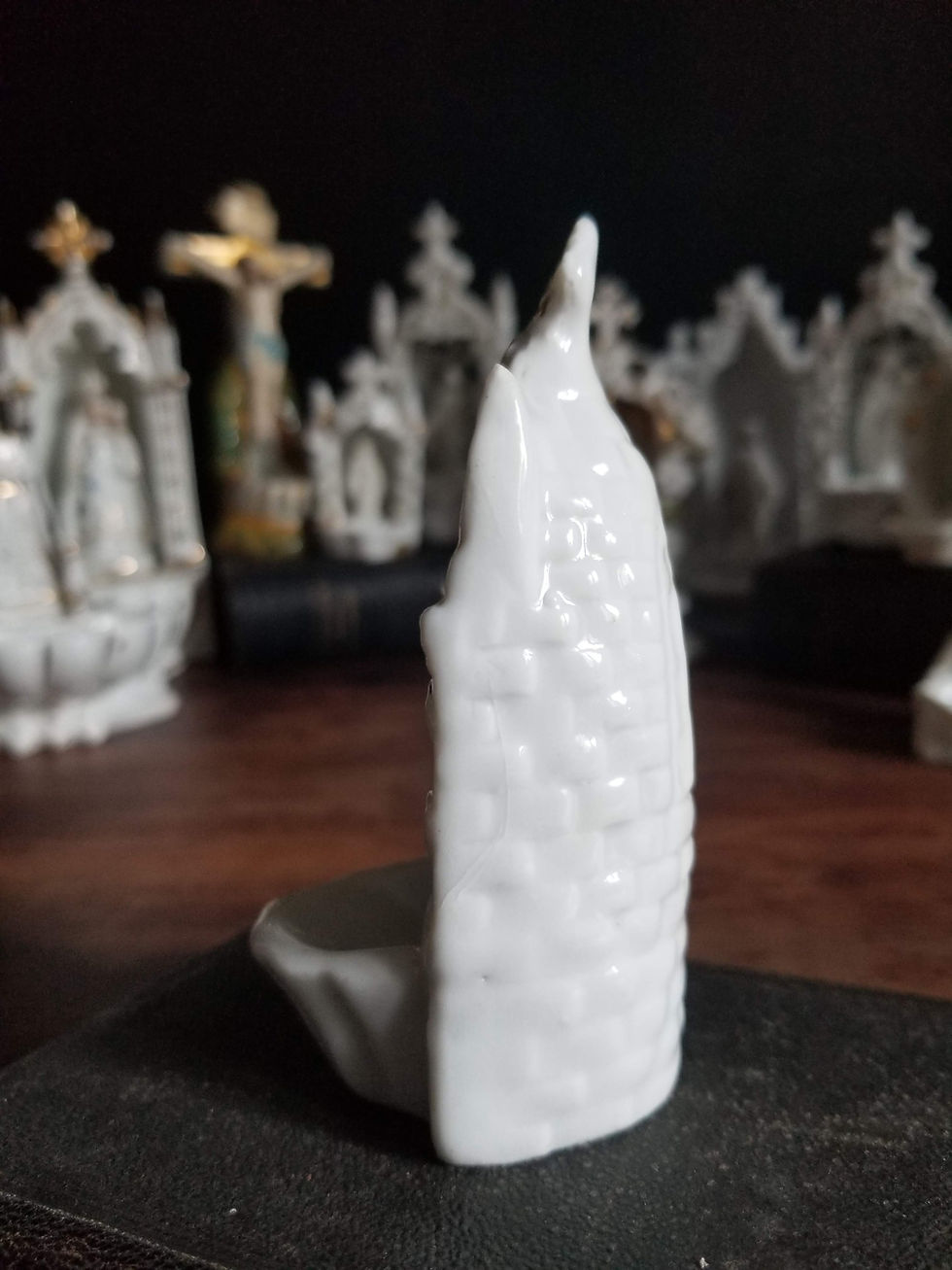 Miniature : Bénitier à poser en porcelaine, oratoire Vierge, 1800