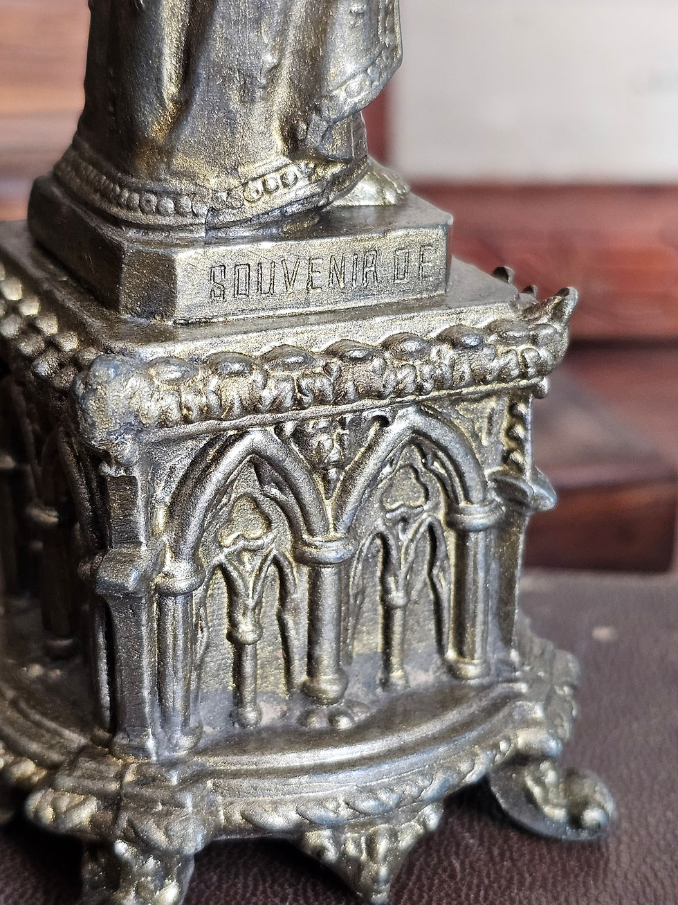 Thumbnail: French antique St Louis with crown of thorns metal statue, souvenir of Carthage