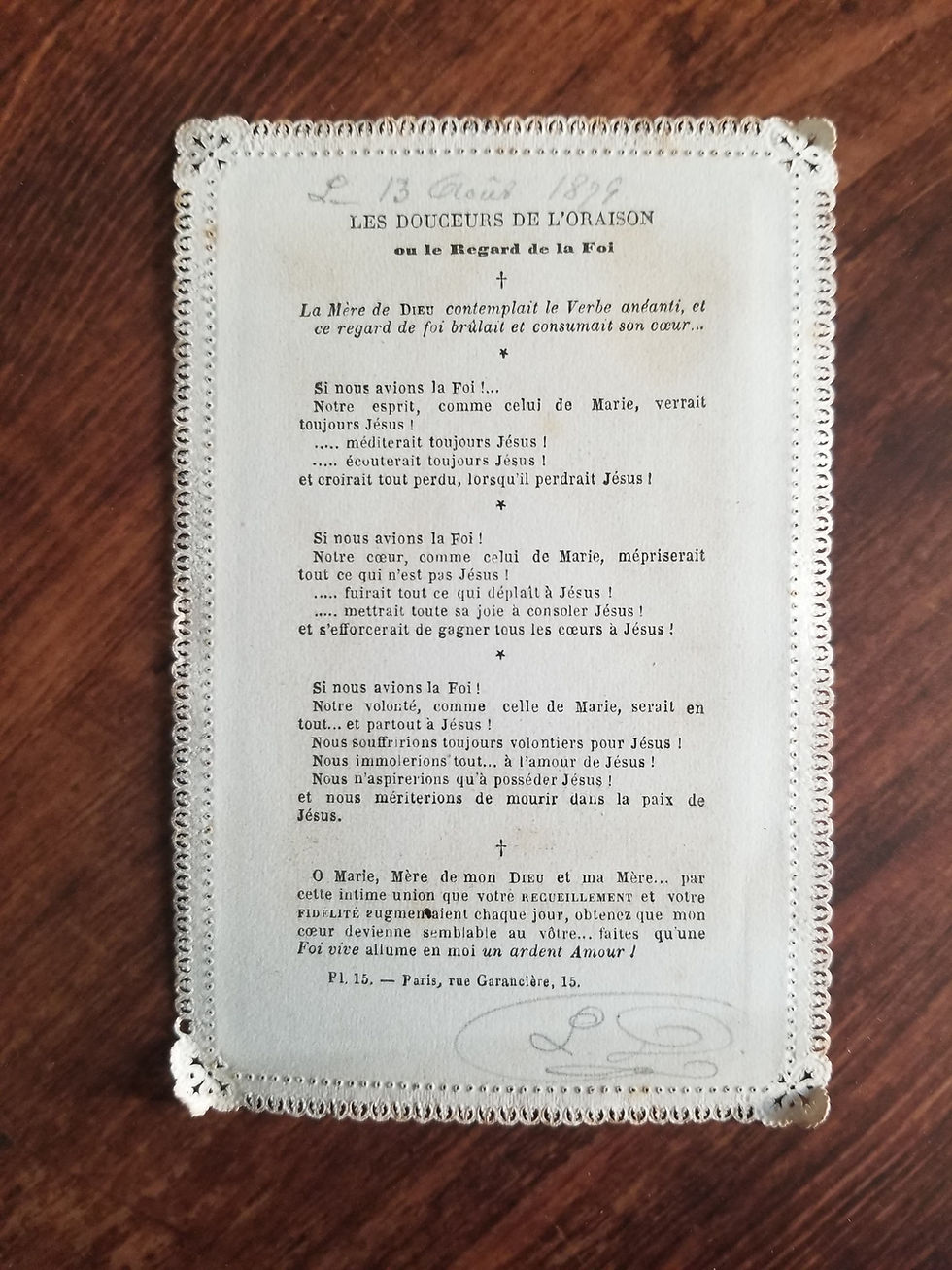 Miniature : French antique Holy prayer card joyous Stabat, Stabat Mater