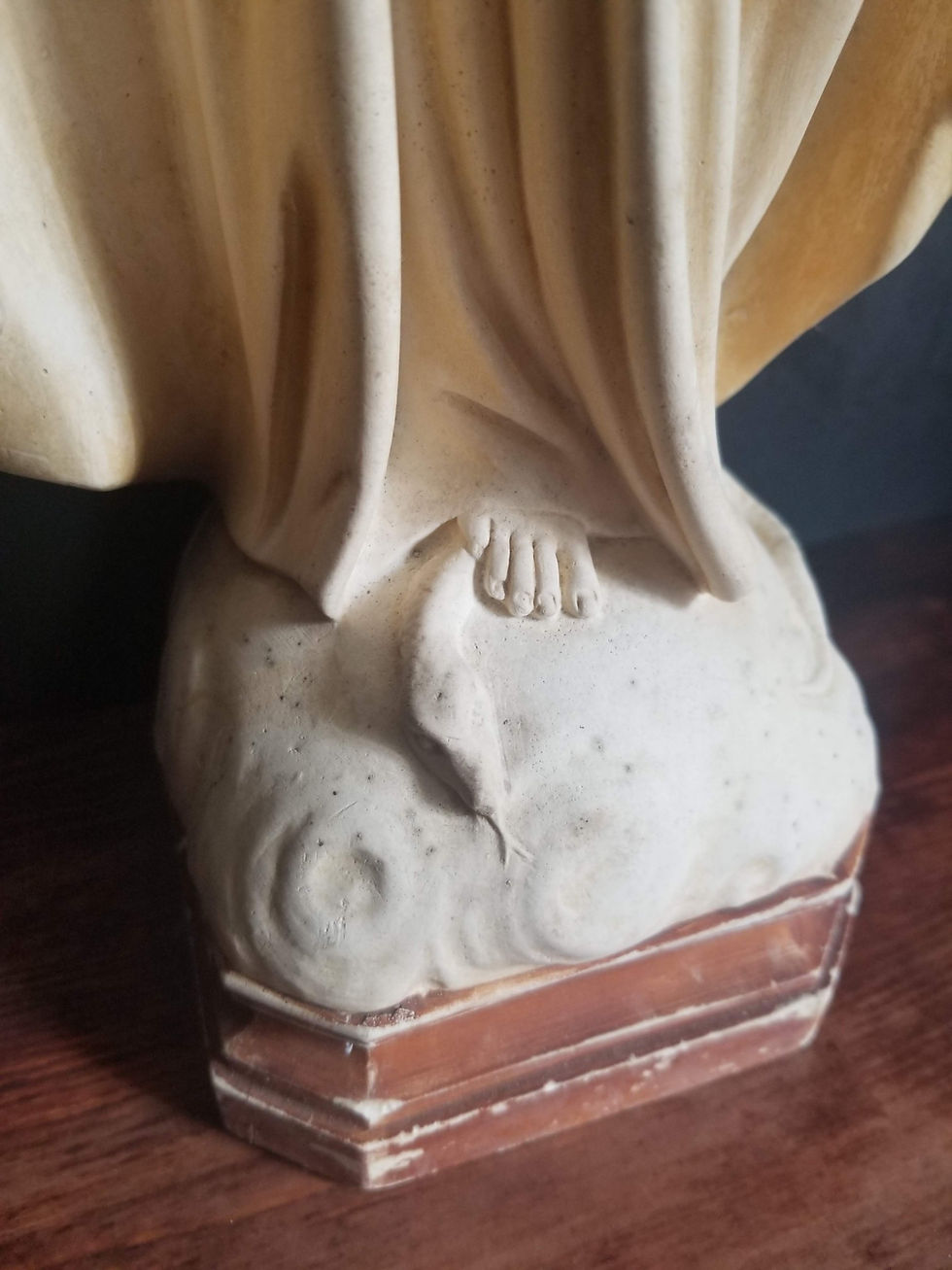 Miniature : French antique Our Lady of Grace plaster statue Miraculous medal Virgin Mary