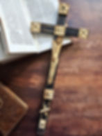 French antique Jansenist crucifix made of carved animal bone and ebonized wood