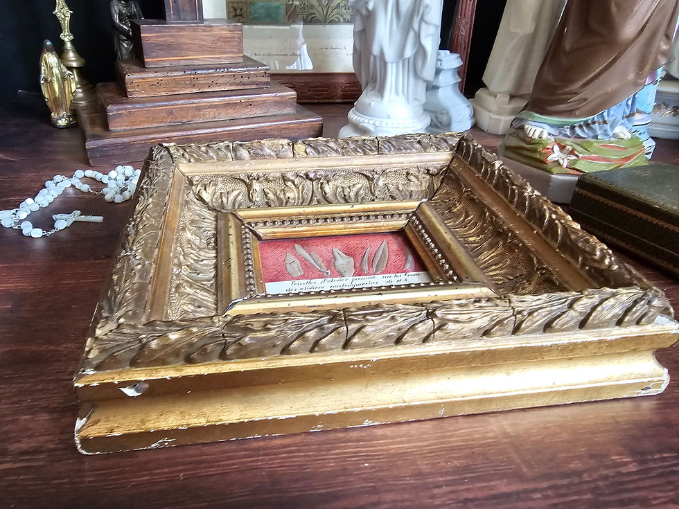 Thumbnail: Antique frame with olive leaves from the garden of Gethsemane, dated 1905