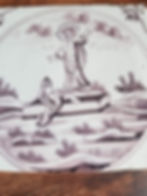 Thumbnail: Antique Dutch Delft faience manganese tile of a Biblical scene.