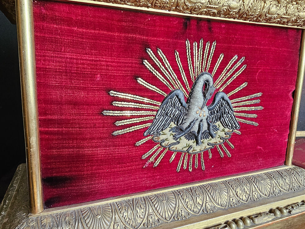 Thumbnail: Rare antique tabor or monstrance stand with Pelican feeding its young applique