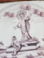 Thumbnail: Antique Dutch Delft faience manganese tile of a Biblical scene.