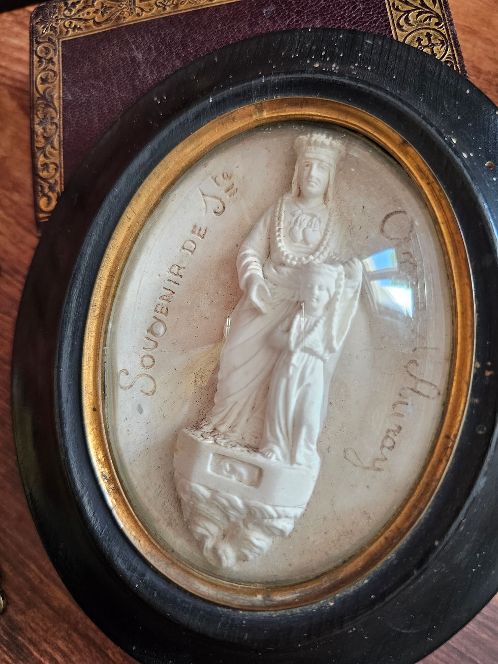 French antique St Anne of Auray and Mary framed meerschaum
