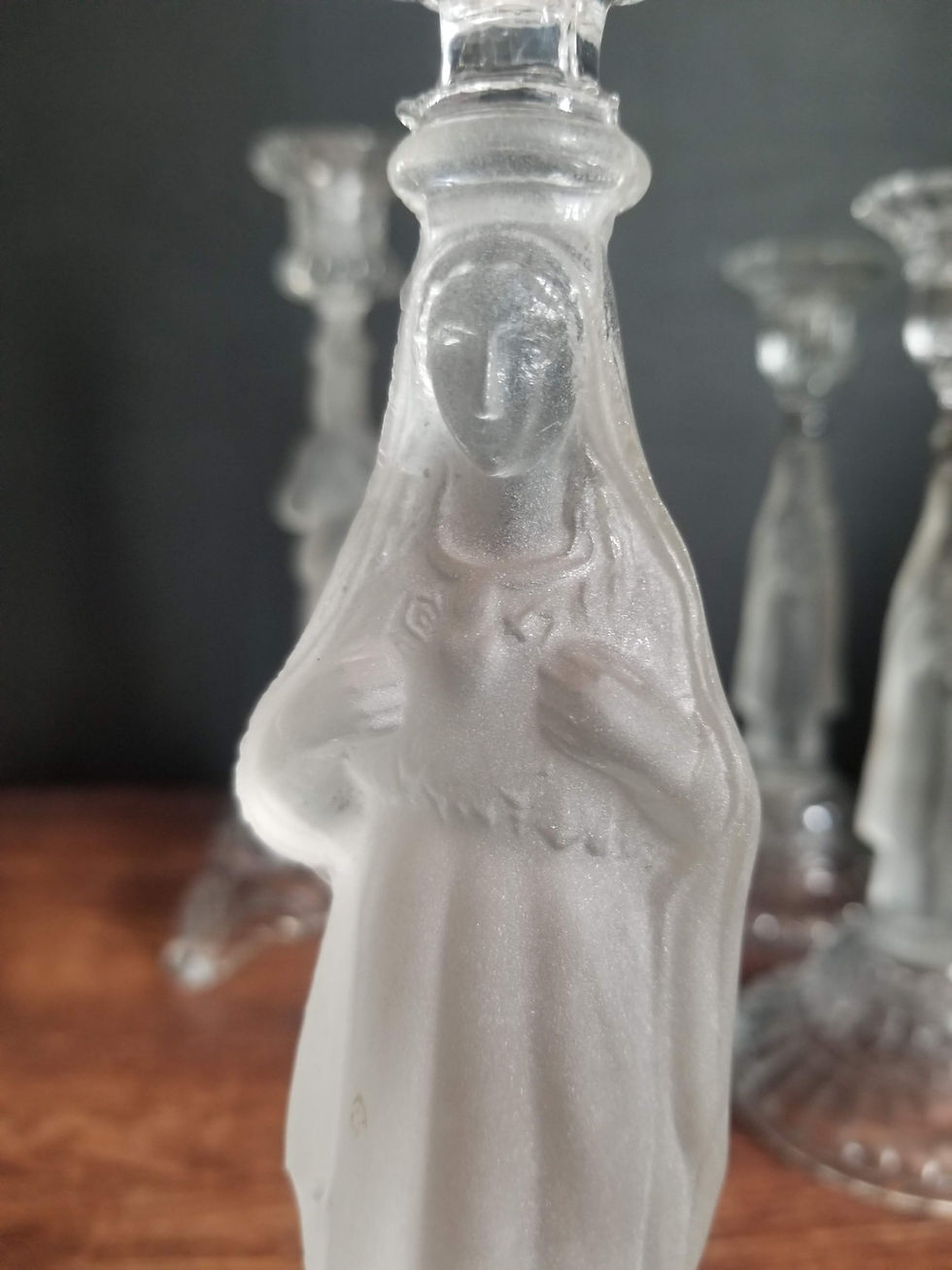 Miniature : Paire de bougeoirs anciens en verre Sacré-Cœur de Jésus, Marie Immaculée