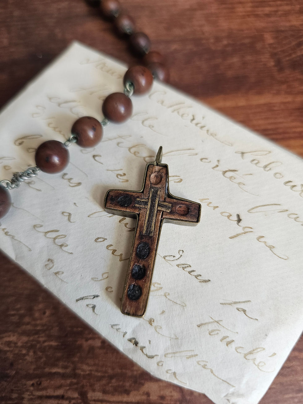 Antique wood cross pendant souvenir Jersusalem or Bethlehem