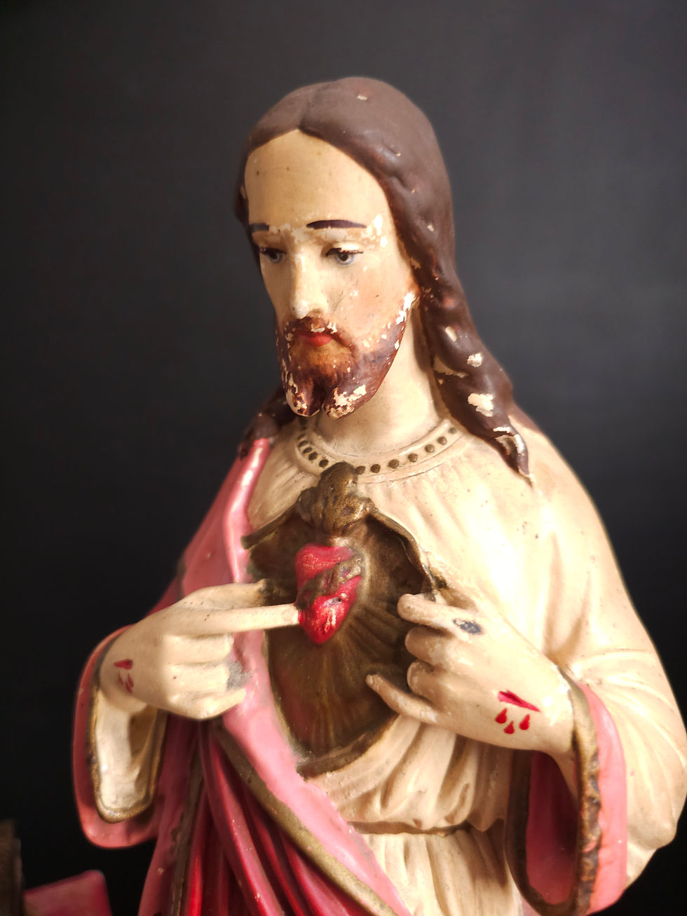 Miniature : Grande statue du Sacré Cœur de Jésus en plâtre peint