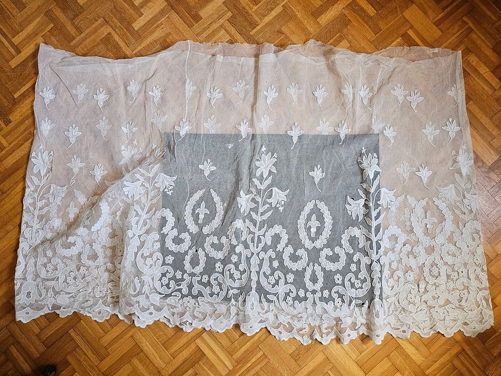 Thumbnail: Cornely embroidery on tulle border with floral motif for a priest's alb